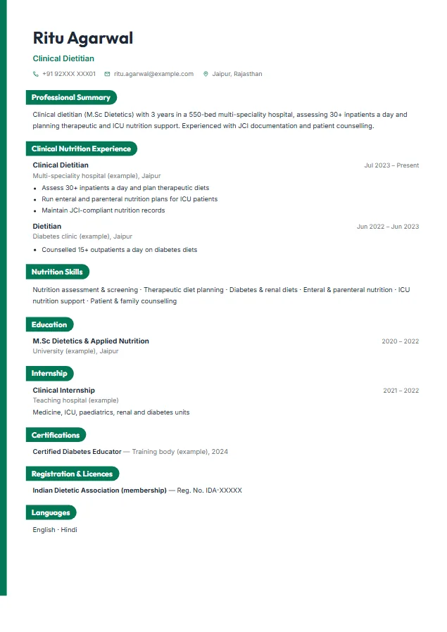 Clinical Dietitian / Nutritionist resume format template, Ribbon design