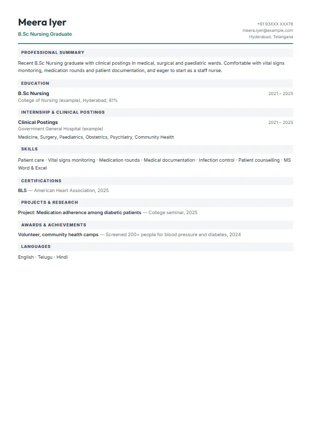 Healthcare Fresher (any degree) resume format template, Compact design