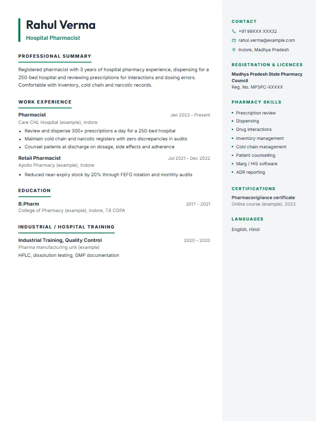 Pharmacist resume template